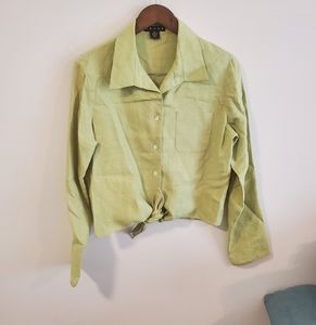 Revue 100% linen long sleeve tie front button down blouse light green size 10